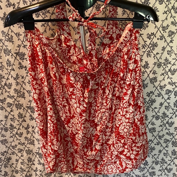 Floral Orange Red Halter Top - Picture 3 of 6